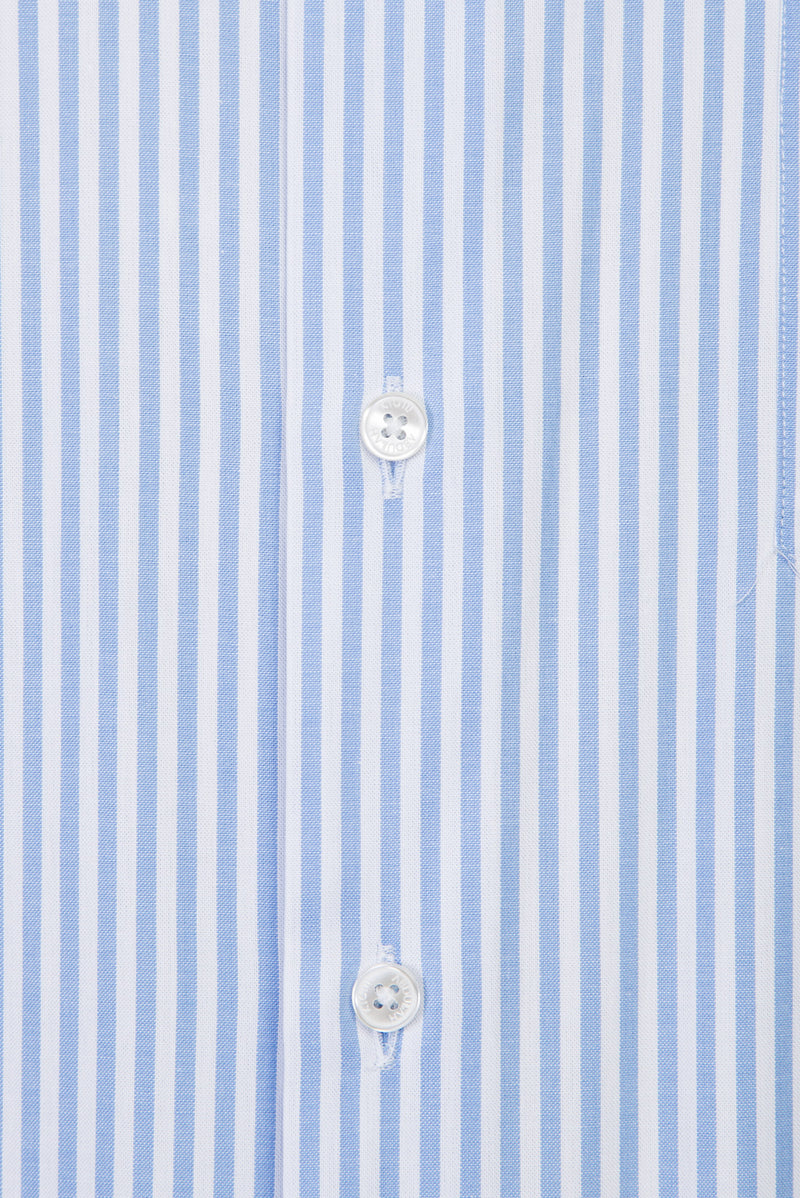 Açık Mavi Uzun Kol Regular Fit Çizgili Pamuk Gömlek