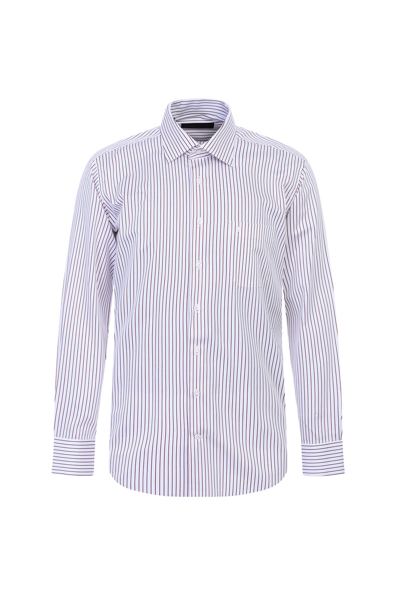 Açık Kırmızı Uzun Kol Regular Fit Çizgili Pamuk Gömlek