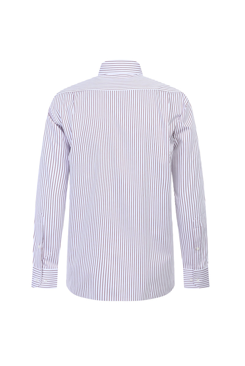 Açık Kırmızı Uzun Kol Regular Fit Çizgili Pamuk Gömlek