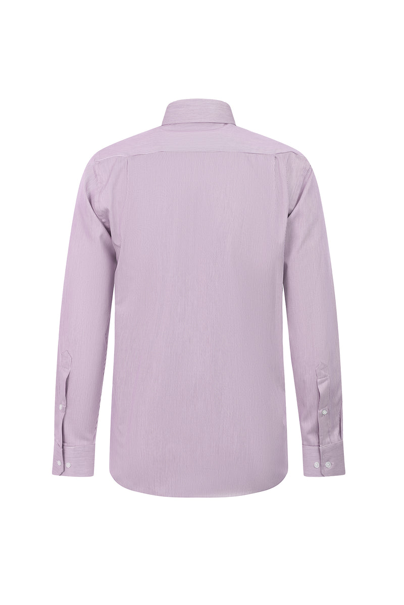 Açık Kırmızı Uzun Kol Regular Fit Çizgili Gömlek