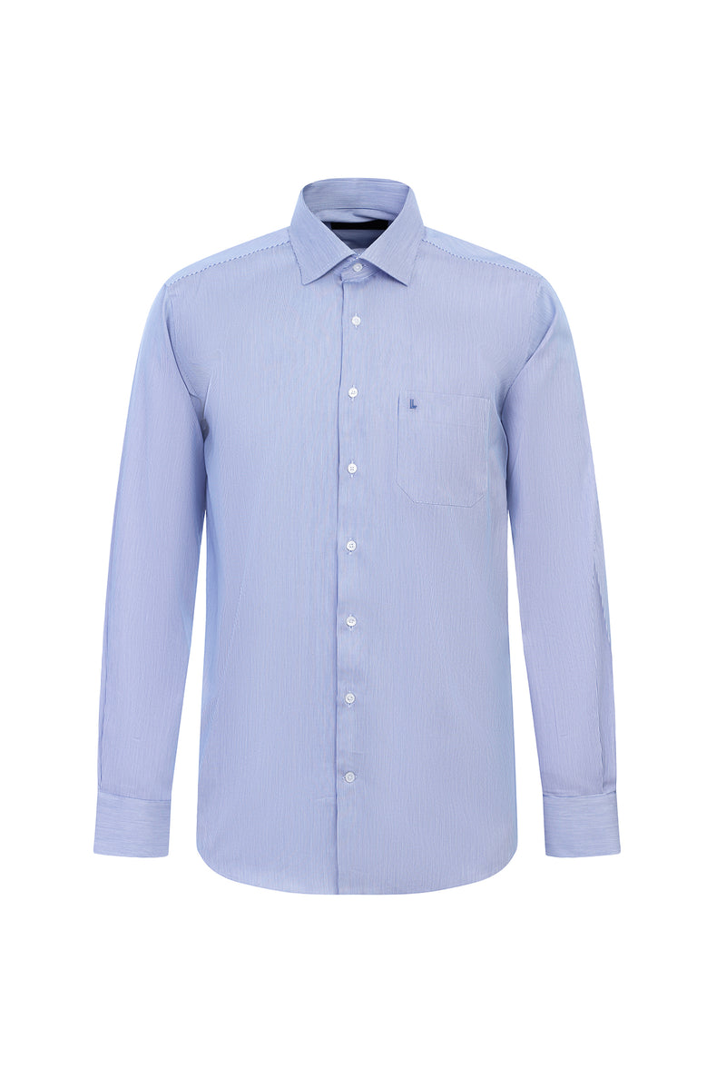 Koyu Mavi  Uzun Kol Regular Fit Çizgili Pamuk Gömlek