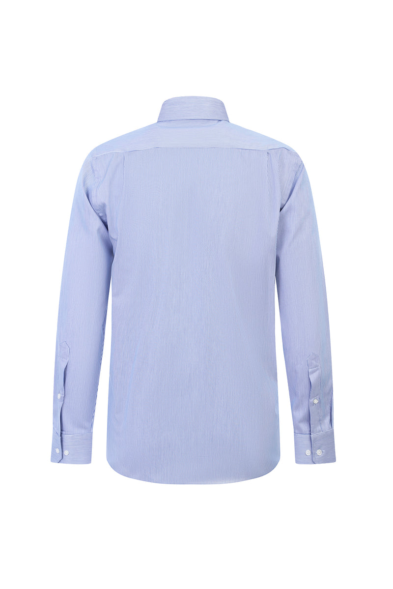 Koyu Mavi  Uzun Kol Regular Fit Çizgili Pamuk Gömlek