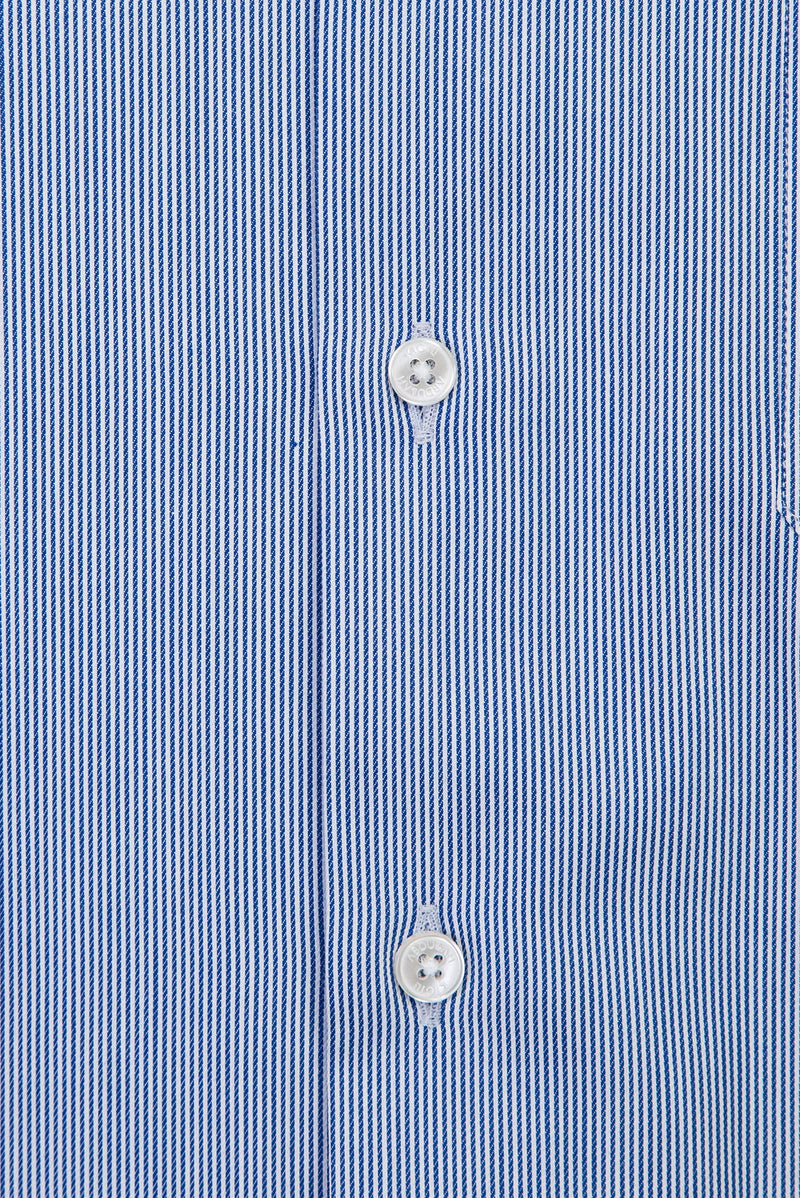Koyu Mavi  Uzun Kol Regular Fit Çizgili Pamuk Gömlek