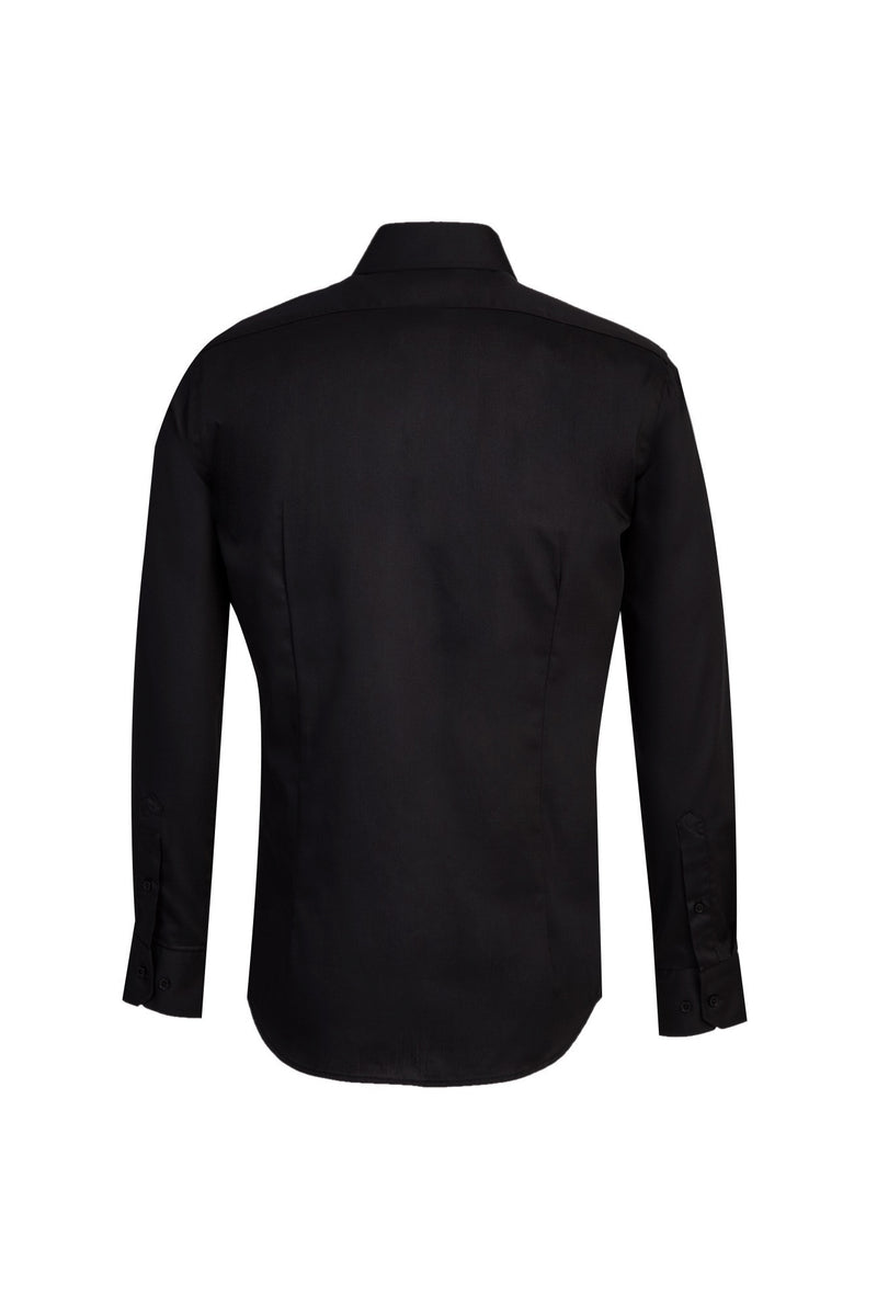Siyah Uzun Kol Slim Fit Dar Kesim Klasik Non Iron Saten Pamuk Gömlek