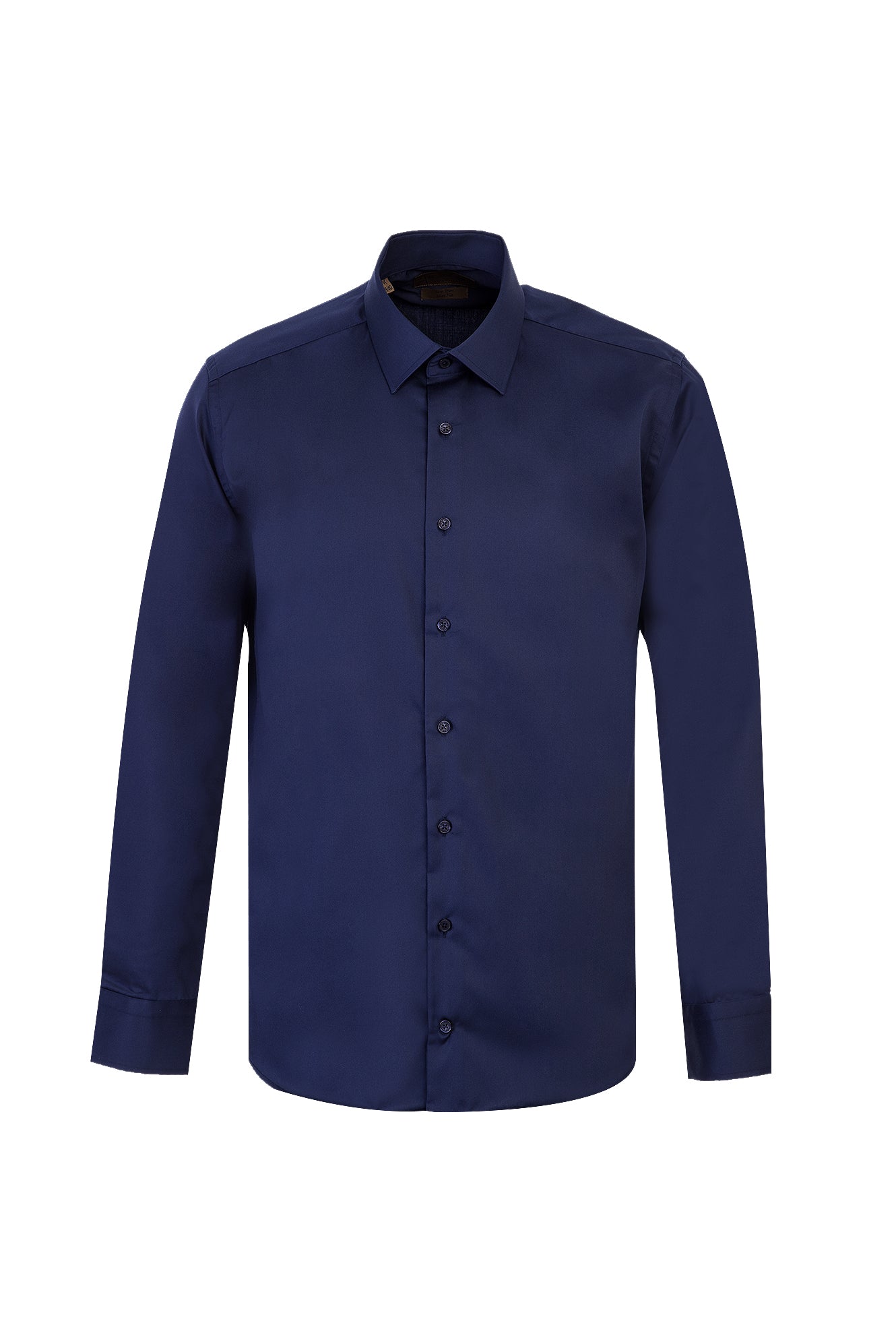 Koyu Lacivert Uzun Kol Slim Fit Dar Kesim Klasik Non Iron Saten Pamuk Gömlek