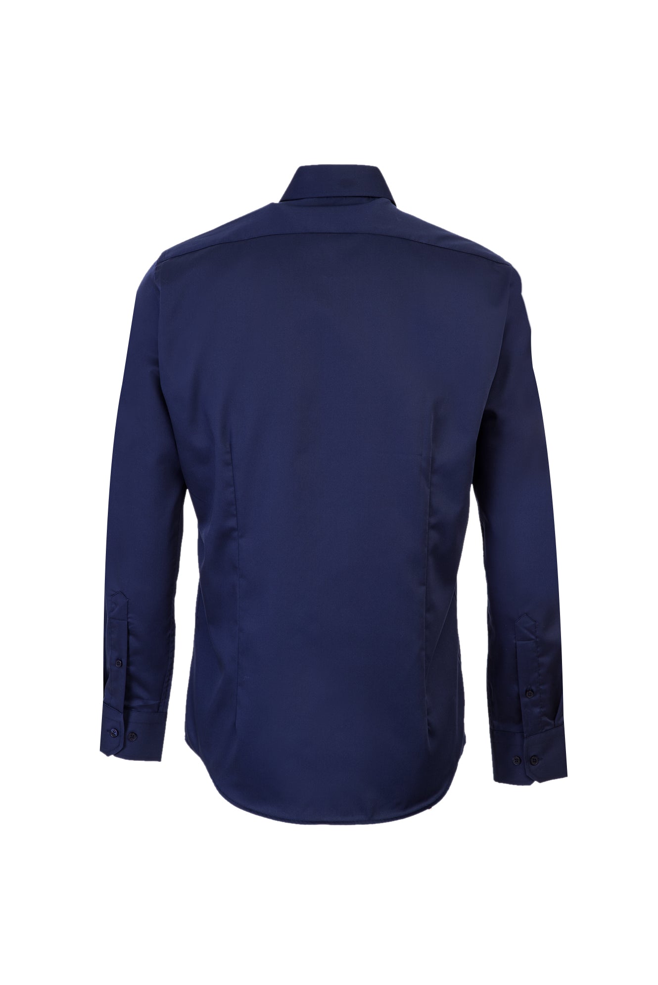 Koyu Lacivert Uzun Kol Slim Fit Dar Kesim Klasik Non Iron Saten Pamuk Gömlek