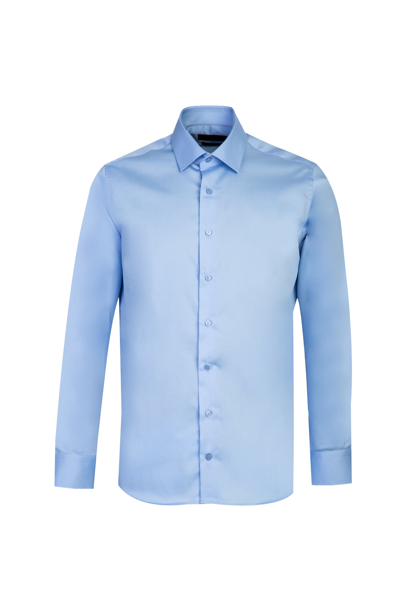 Açık Mavi Uzun Kol Slim Fit Dar Kesim Klasik Non Iron Saten Pamuk Gömlek