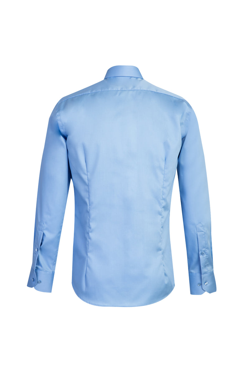 Aqua Mavisi Uzun Kol Slim Fit Dar Kesim Klasik Non Iron Saten Pamuk Gömlek