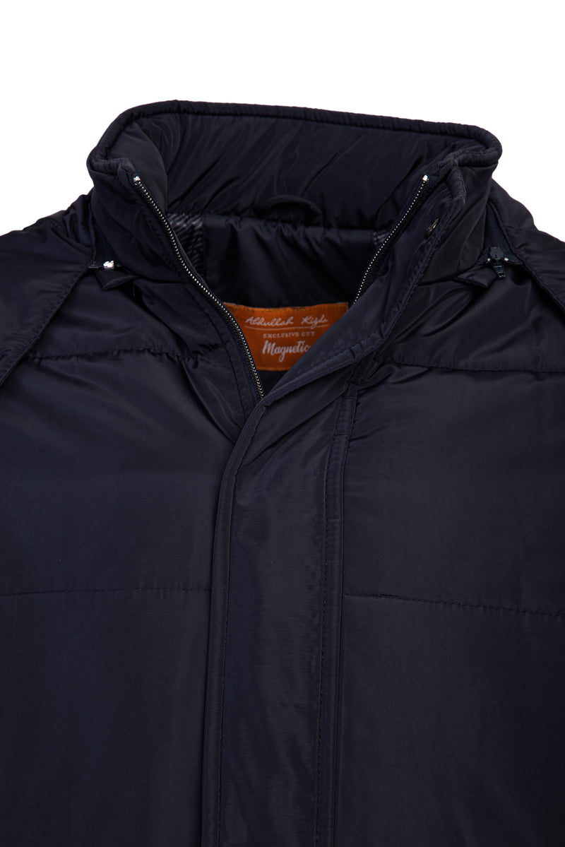 Koyu Lacivert Kapüşonlu Spor Mont