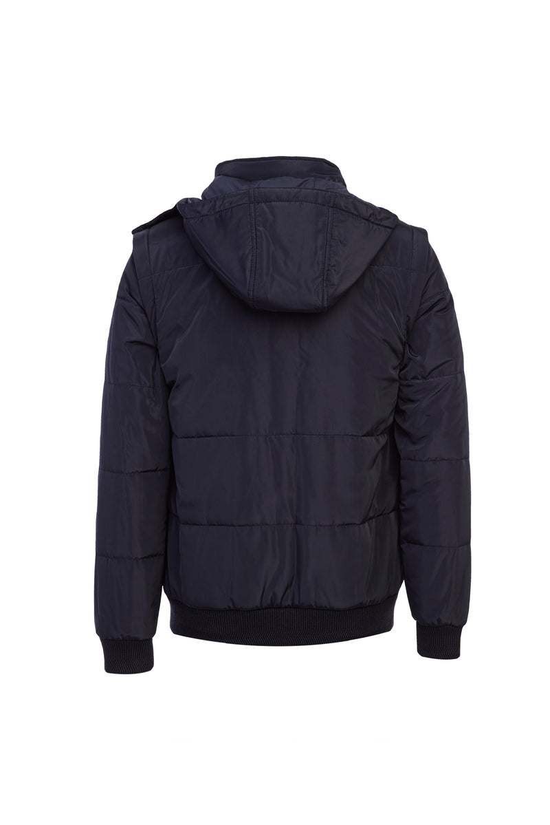 Koyu Lacivert Kapüşonlu Spor Mont