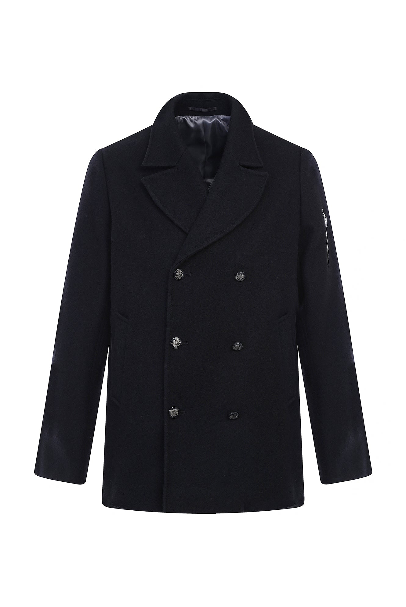 Siyah Slim Fit Dar Kesim Yün Kaban