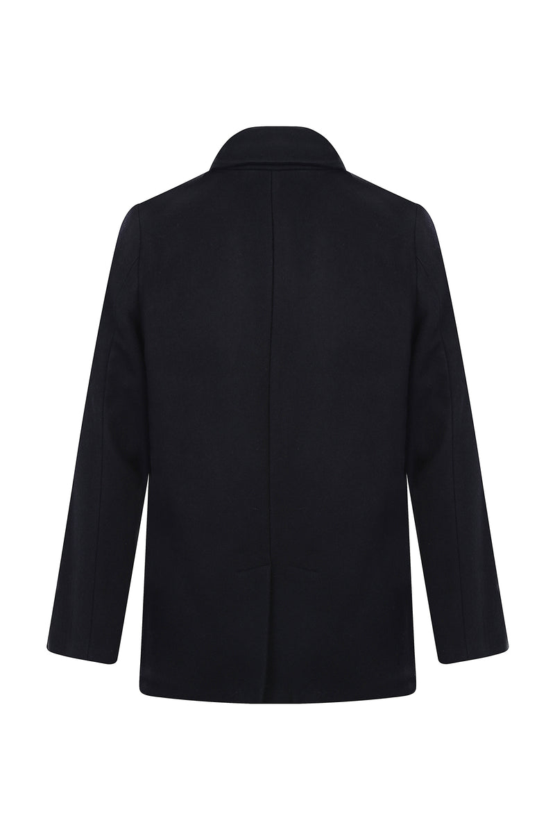 Siyah Slim Fit Dar Kesim Yün Kaban