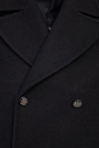 Siyah Slim Fit Dar Kesim Yün Kaban