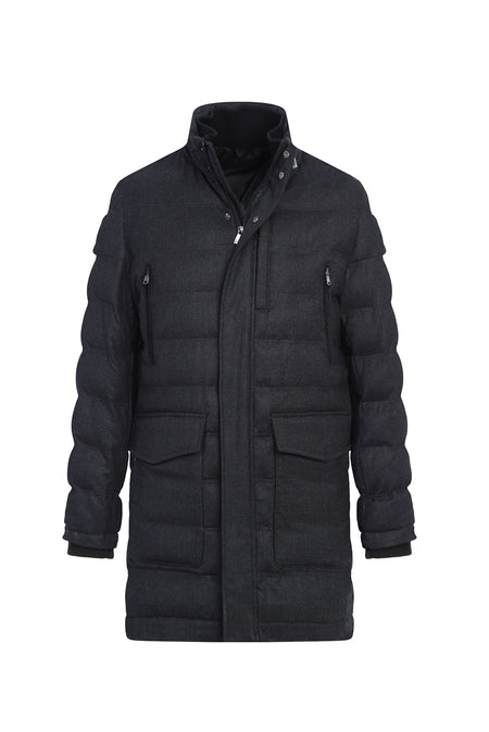 Orta Gri Dik Yaka Yünlü Kaban