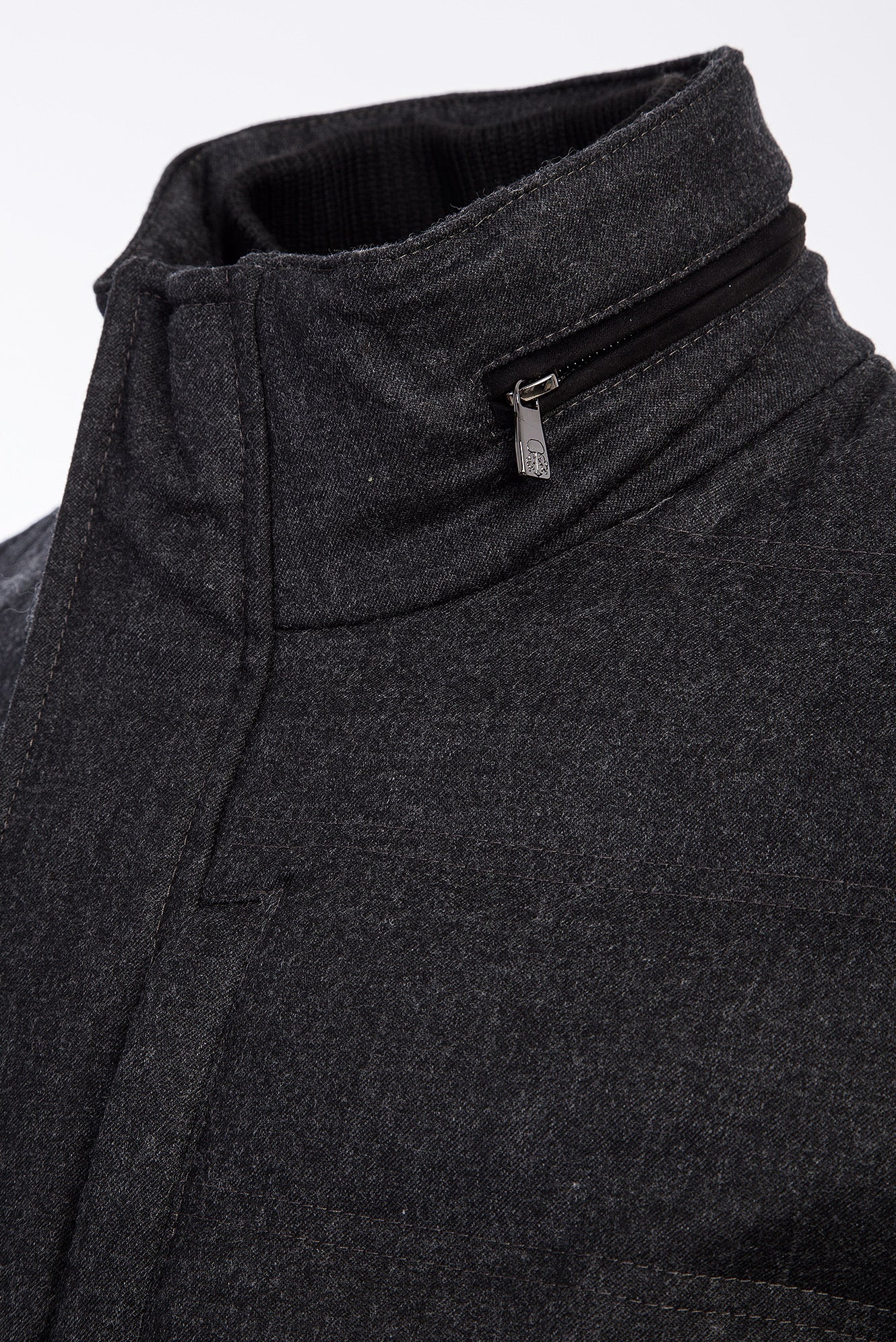 Orta Gri Dik Yaka Yünlü Kaban