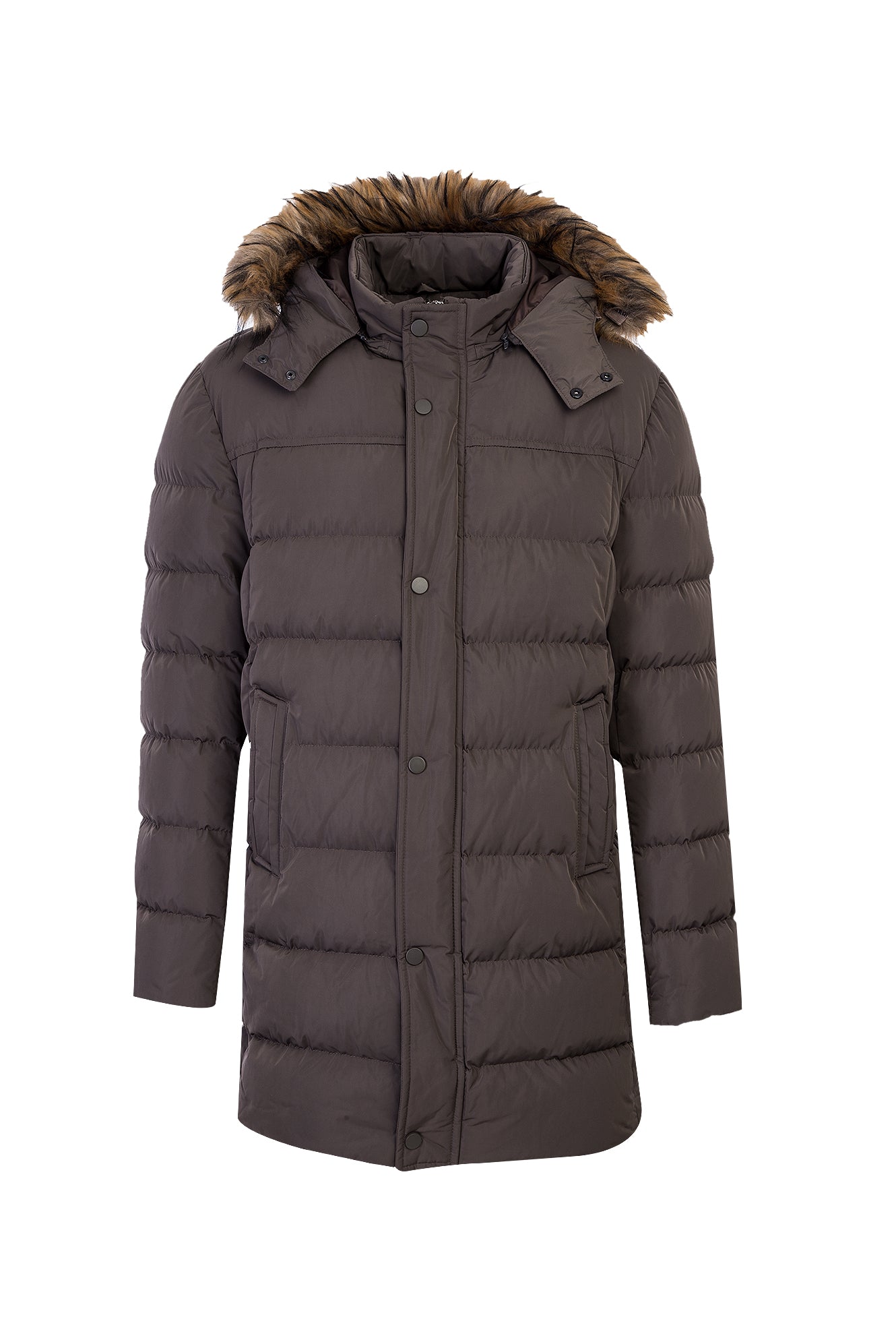 Koyu Vizon Kapüşonlu Şişme Kaban