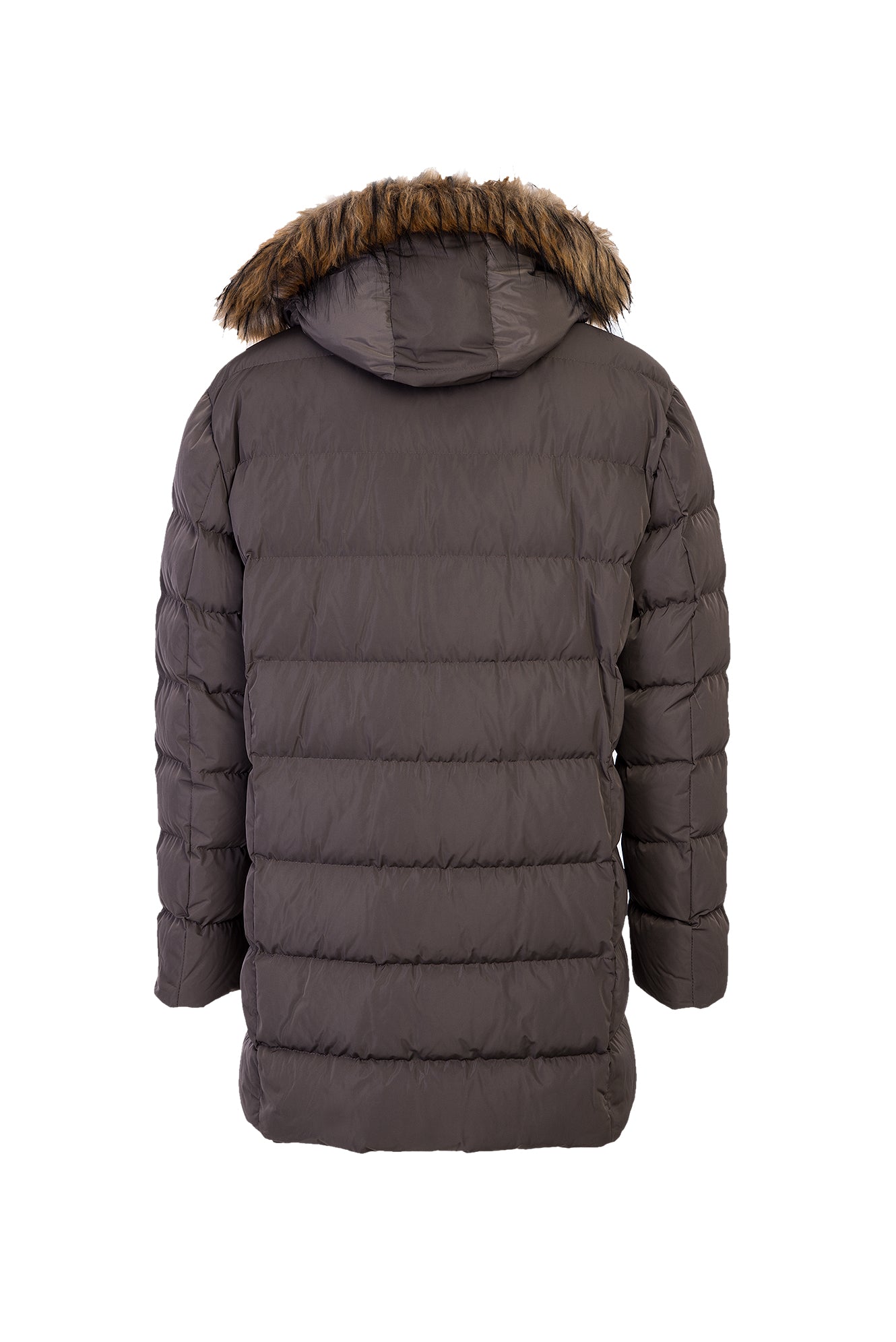 Koyu Vizon Kapüşonlu Şişme Kaban