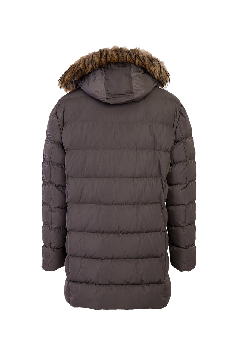 Koyu Vizon Kapüşonlu Şişme Kaban