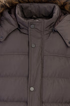 Koyu Vizon Kapüşonlu Şişme Kaban