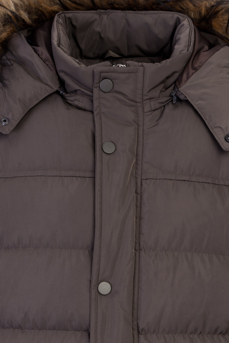 Koyu Vizon Kapüşonlu Şişme Kaban