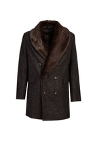 Koyu Kahve Kürk Yaka Yünlü Kaban