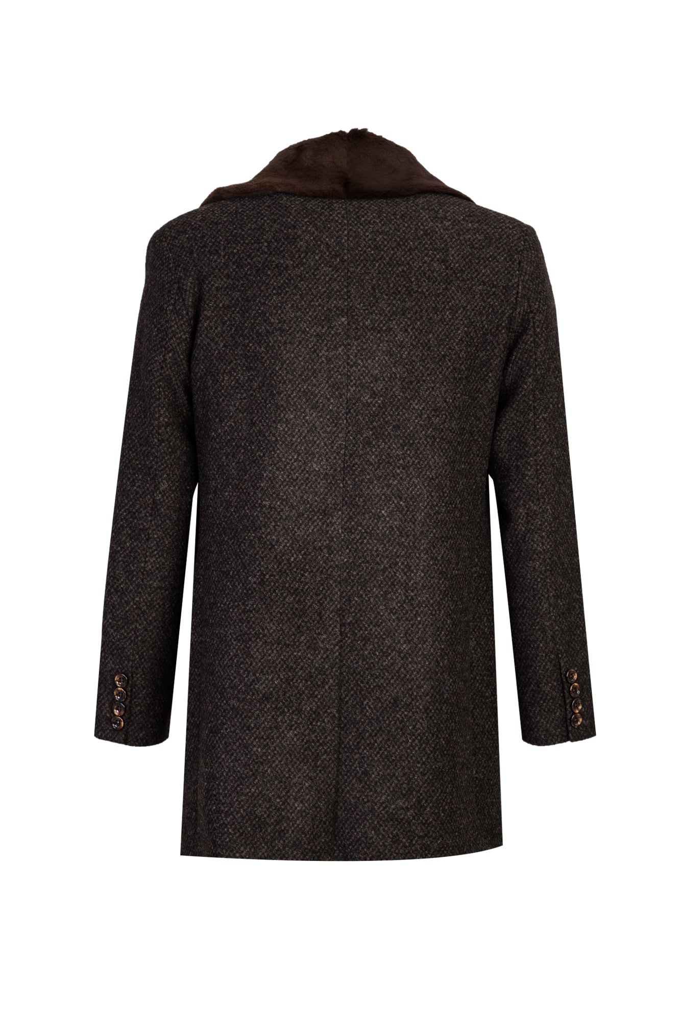 Koyu Kahve Kürk Yaka Yünlü Kaban