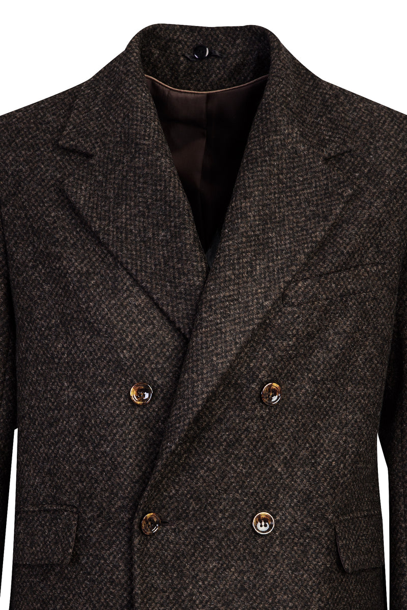 Koyu Kahve Kürk Yaka Yünlü Kaban