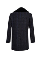 Koyu Lacivert Kürk Yaka Yünlü Kaban