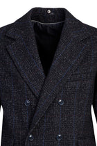 Koyu Lacivert Kürk Yaka Yünlü Kaban