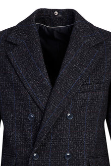 Koyu Lacivert Kürk Yaka Yünlü Kaban