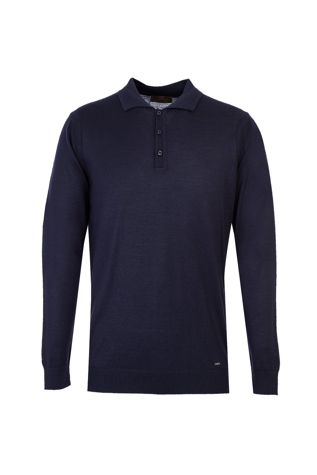 Orta Lacivert Polo Yaka Regular Fit Yünlü Triko Kazak