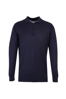 Orta Lacivert Polo Yaka Regular Fit Yünlü Triko Kazak
