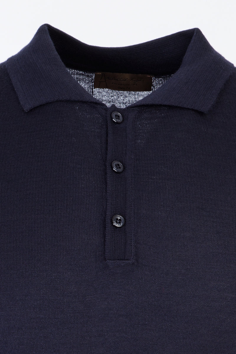 Orta Lacivert Polo Yaka Regular Fit Yünlü Triko Kazak