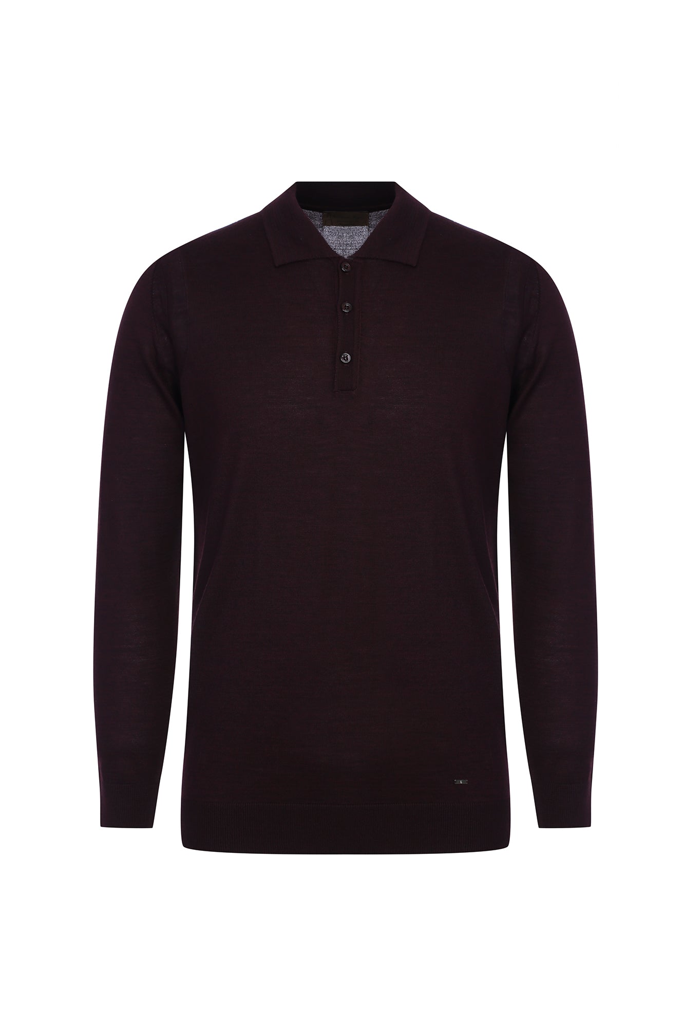 Açık Bordo Polo Yaka Regular Fit Yünlü Triko Kazak
