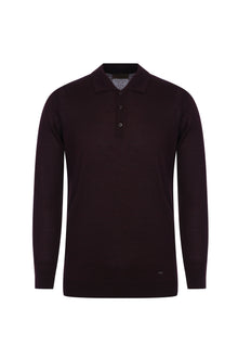 Açık Bordo Polo Yaka Regular Fit Yünlü Triko Kazak