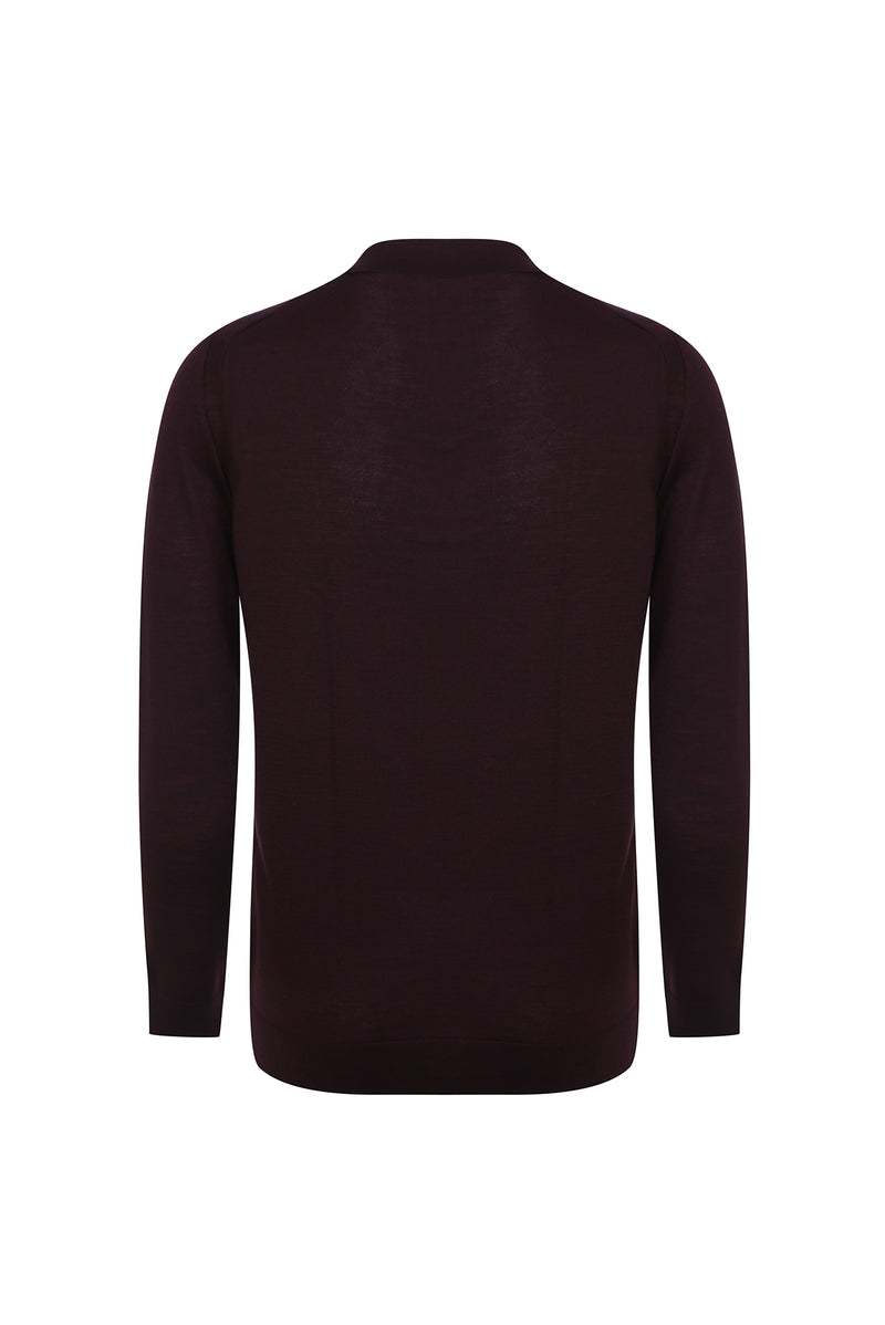 Açık Bordo Polo Yaka Regular Fit Yünlü Triko Kazak