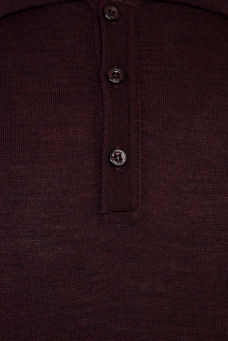 Açık Bordo Polo Yaka Regular Fit Yünlü Triko Kazak