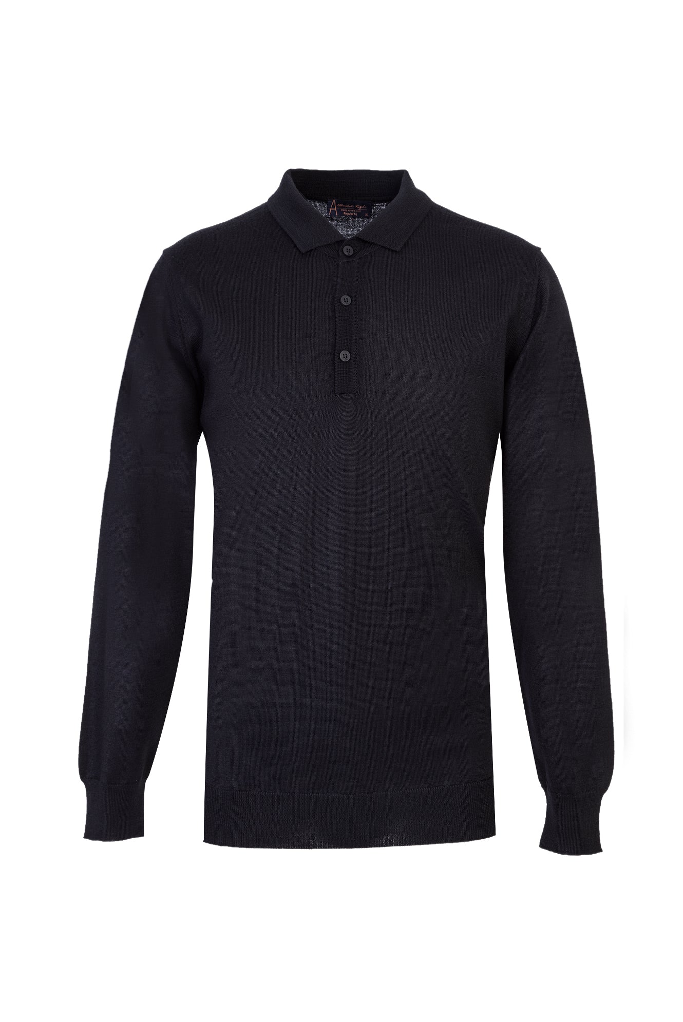 Siyah Polo Yaka Regular Fit Yünlü Triko Kazak