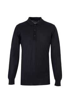 Siyah Polo Yaka Regular Fit Yünlü Triko Kazak