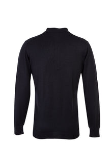 Siyah Polo Yaka Regular Fit Yünlü Triko Kazak