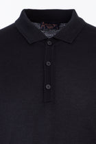 Siyah Polo Yaka Regular Fit Yünlü Triko Kazak