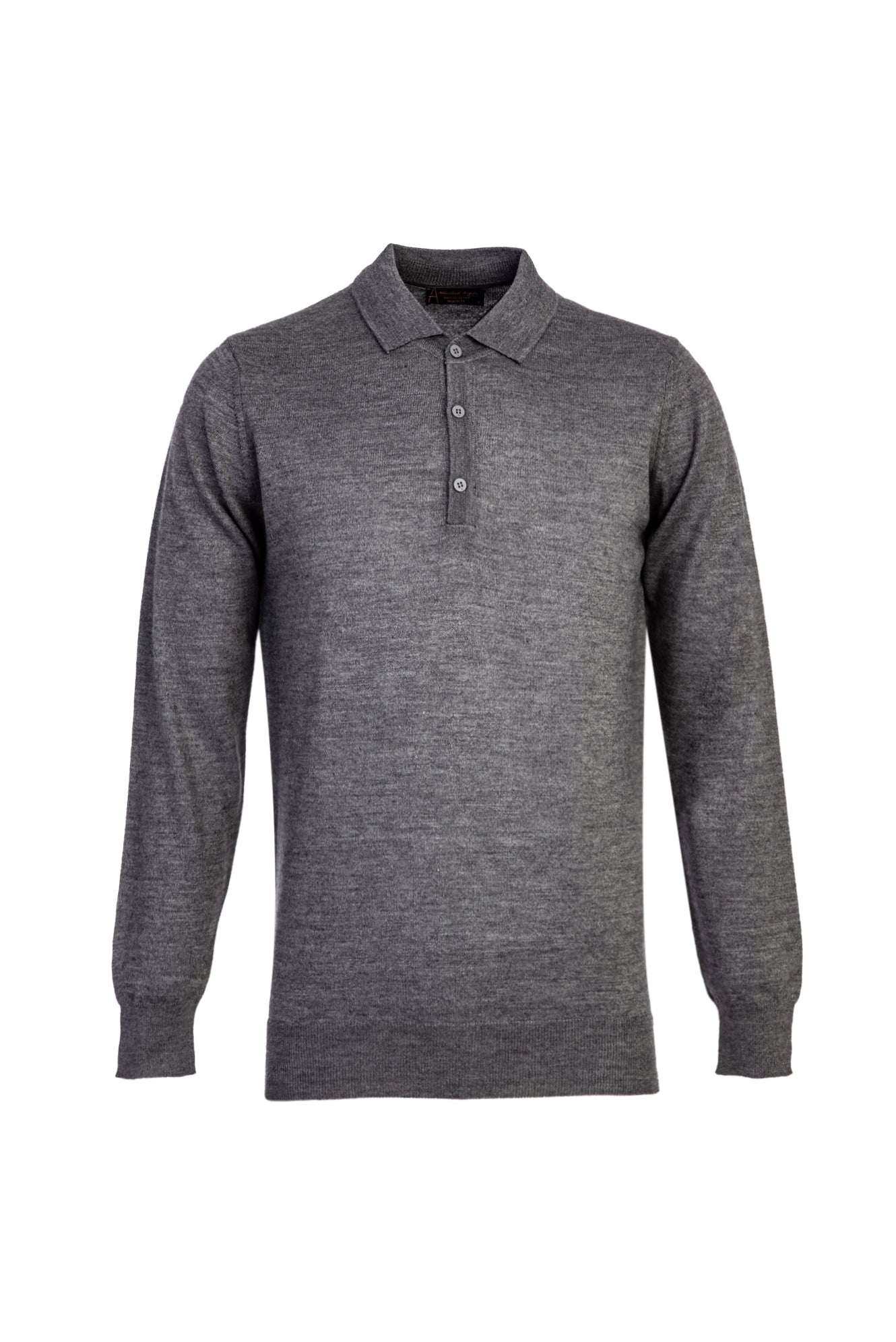 Orta Gri Polo Yaka Regular Fit Yünlü Triko Kazak