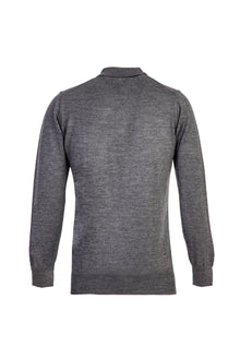 Orta Gri Polo Yaka Regular Fit Yünlü Triko Kazak