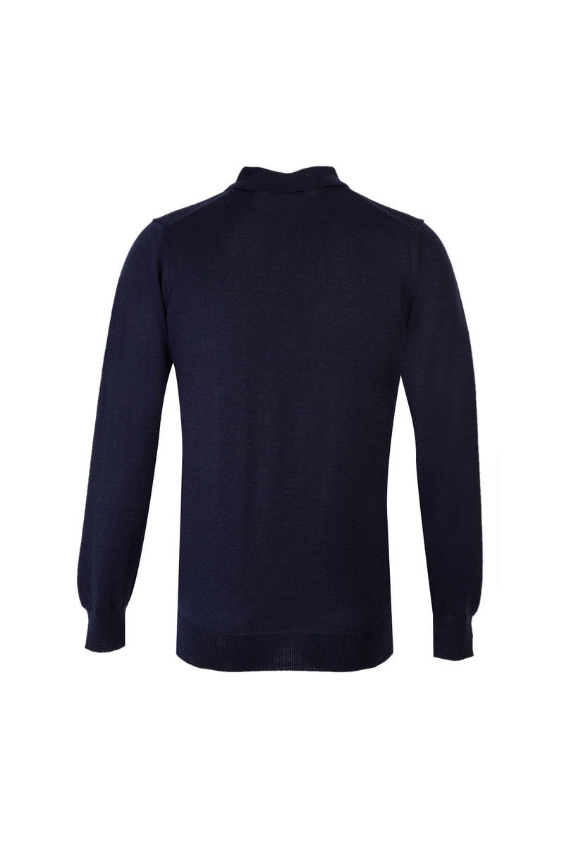 Orta Lacivert Polo Yaka Regular Fit Yünlü Triko Kazak