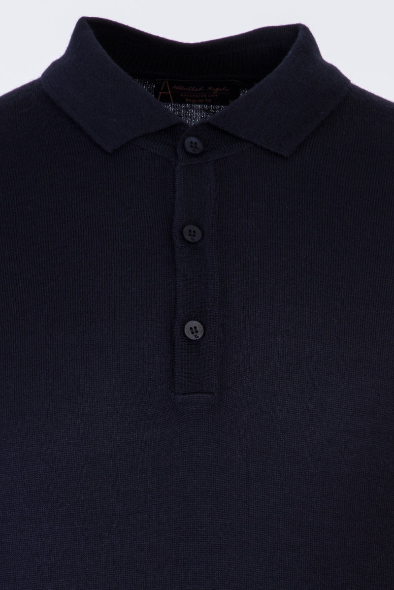 Orta Lacivert Polo Yaka Regular Fit Yünlü Triko Kazak