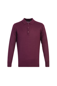 Şarap Bordo Polo Yaka Regular Fit Yünlü Triko Kazak