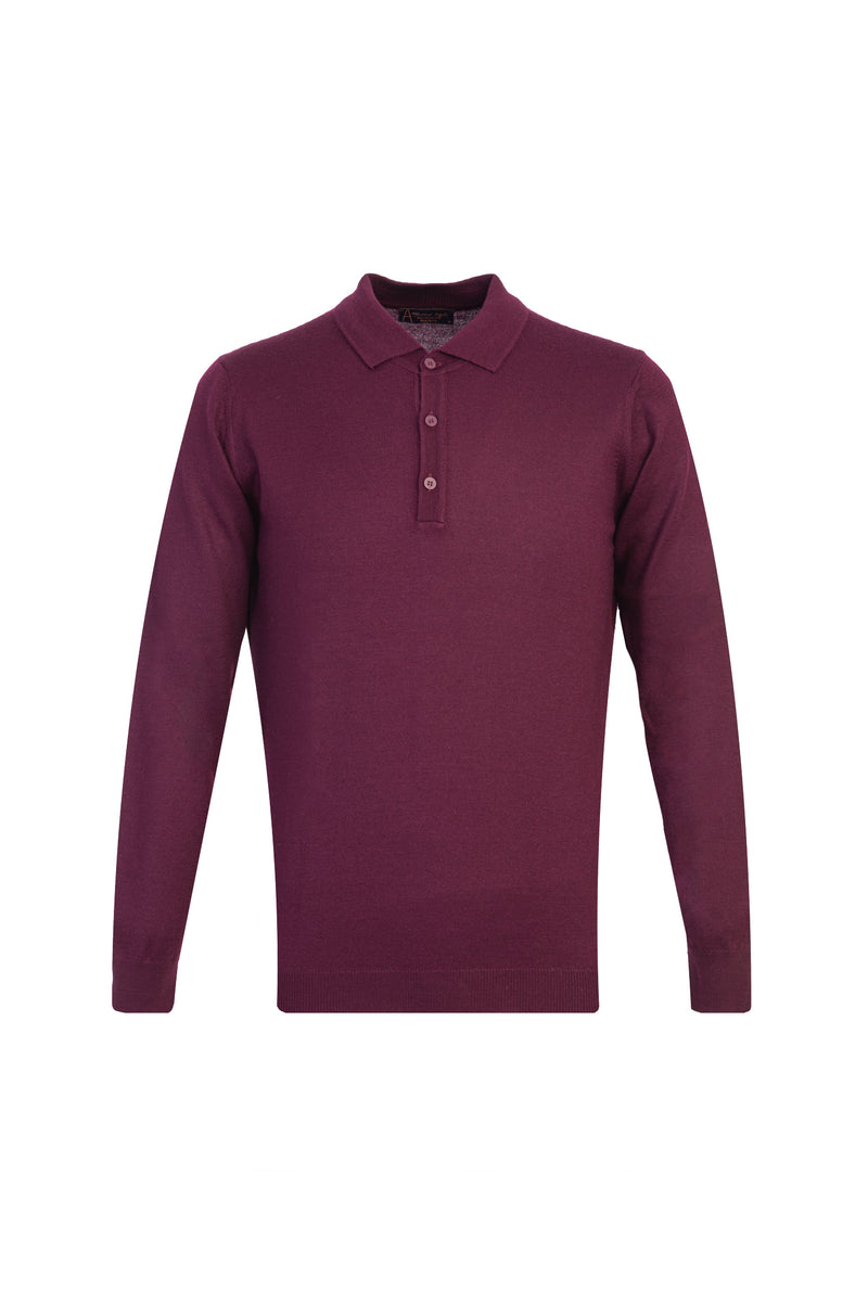 Şarap Bordo Polo Yaka Regular Fit Yünlü Triko Kazak