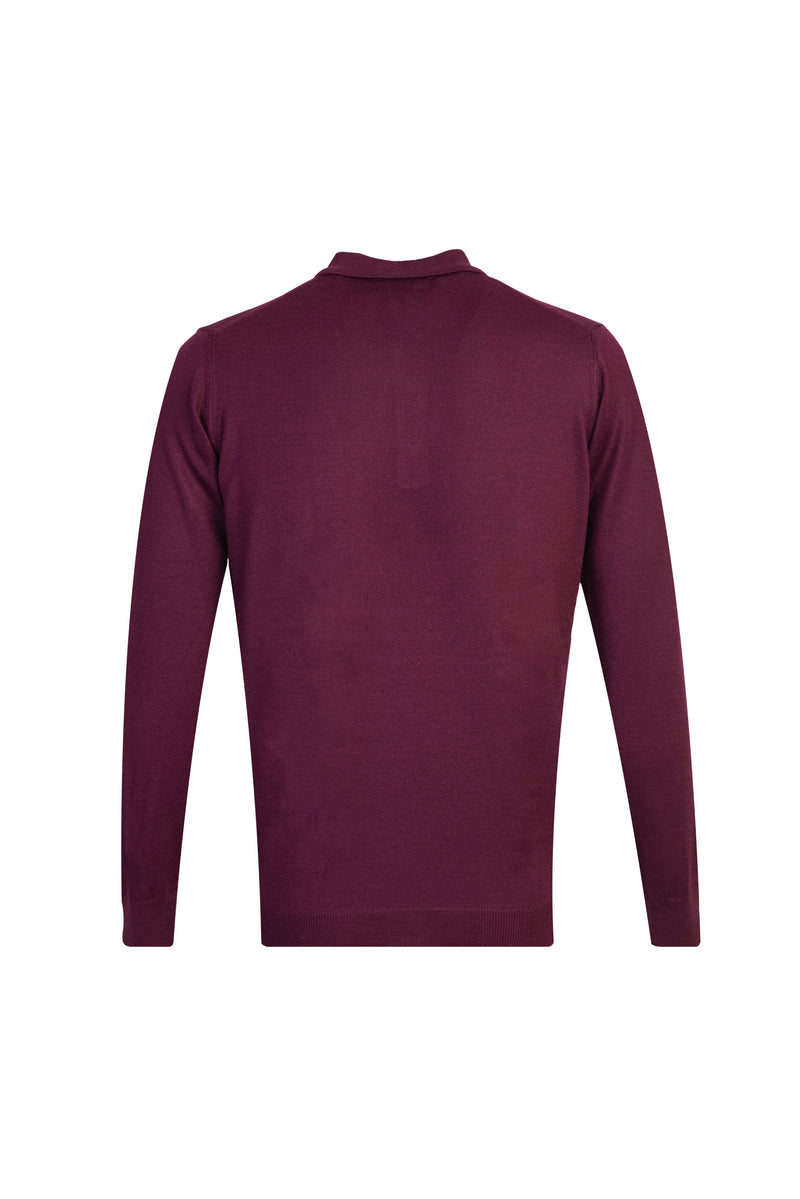 Şarap Bordo Polo Yaka Regular Fit Yünlü Triko Kazak