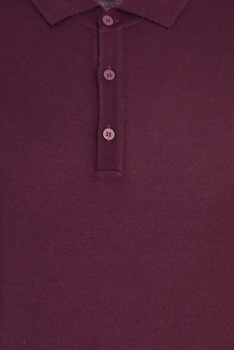 Şarap Bordo Polo Yaka Regular Fit Yünlü Triko Kazak