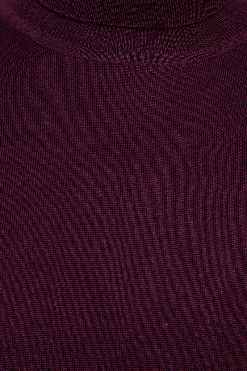 Şarap Bordo Balıkçı Yaka Regular Fit Yünlü Triko Kazak